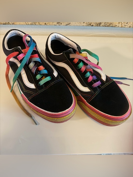 Vans Shoes - Vans Black Sneakers with Rainbow Laces and Pink Gold Accent